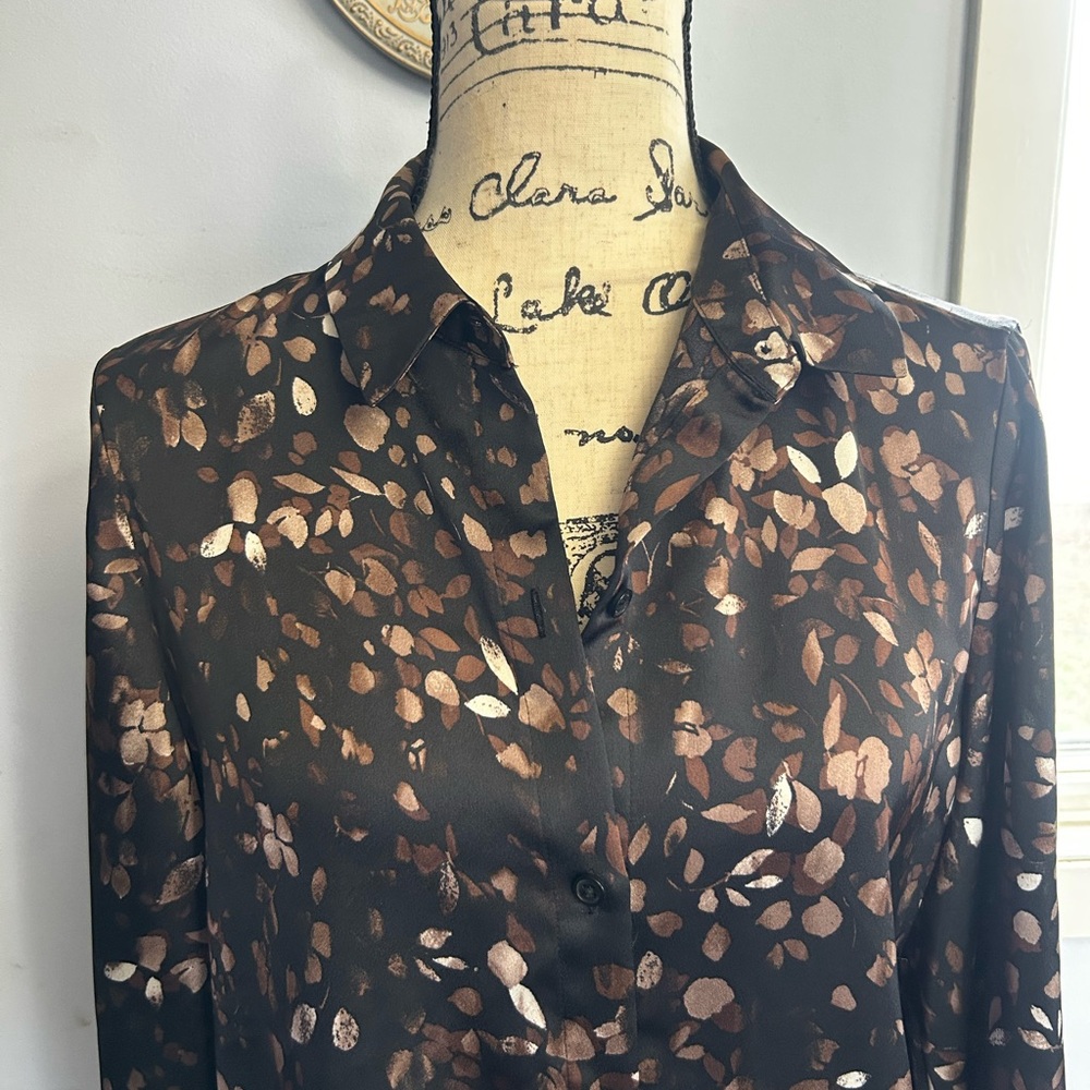 Halogen Black And Brown Button Down Blouse With N… - image 3